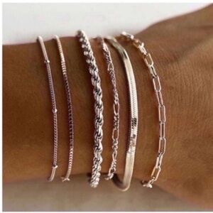 New! 18k Gold Plated Silver Bracelet Stack Set